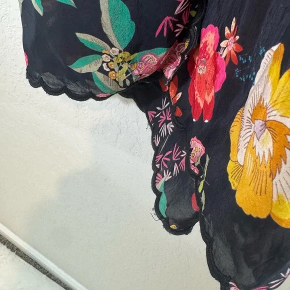 Johnny Was Floral Print Scalloped Edge Albany Tie Waist Pants Size L - Picture 4 of 11